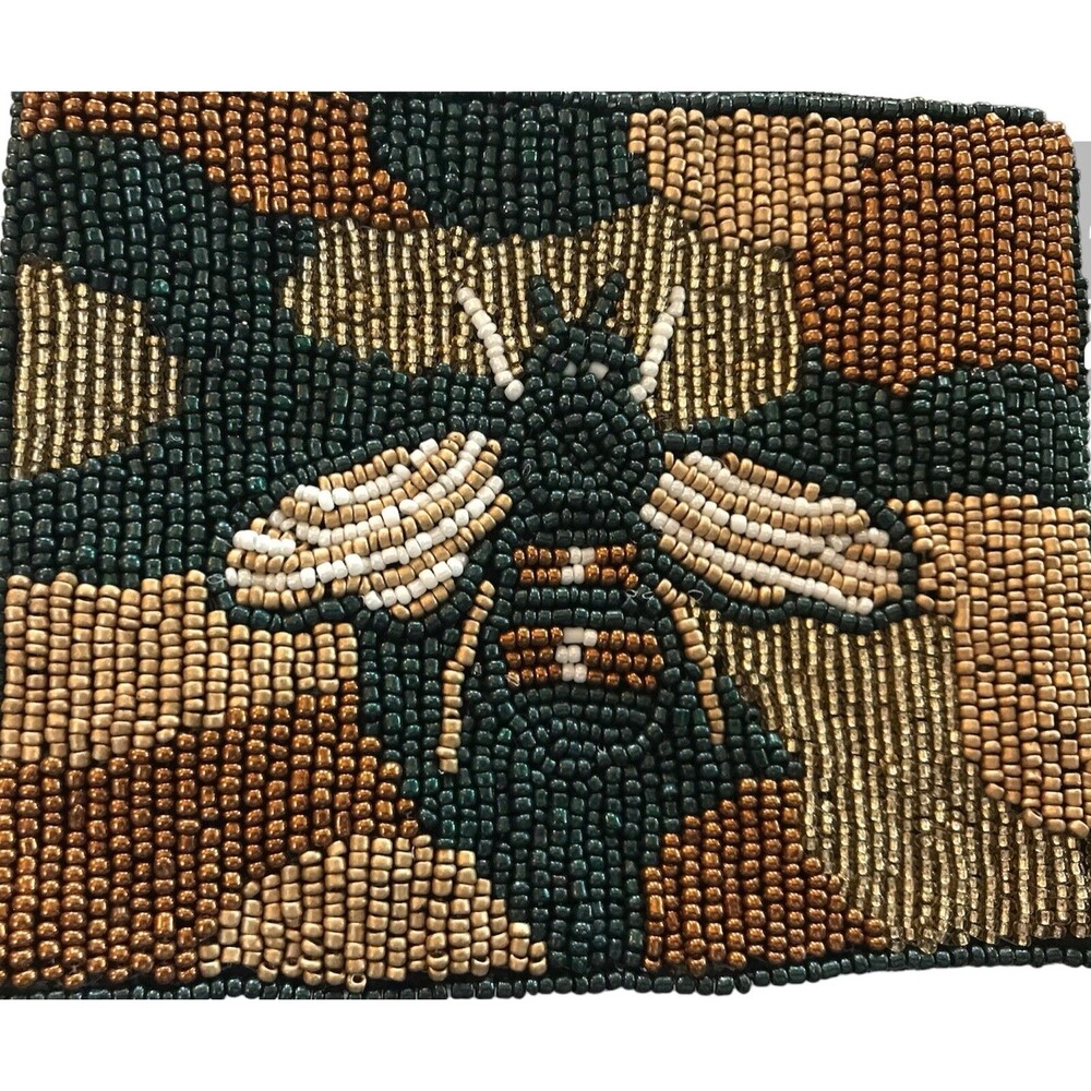 Shirdee Beaded Coin Purse Hand Sewn Seed Bead Bee Camo Design